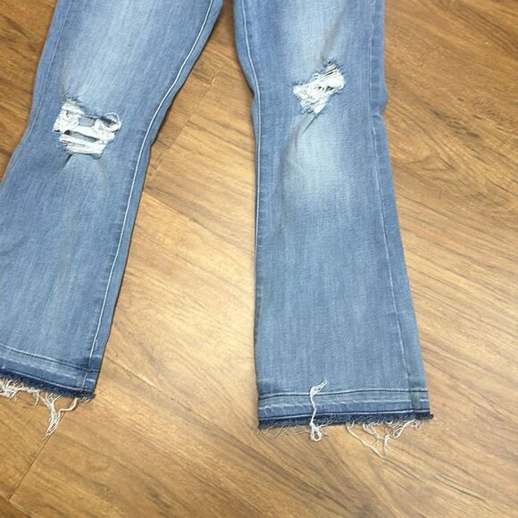 Express High Rise Raw Hem Cropped Flare Ripped Jeans Size S/R (0/2/4) - Picture 5 of 11